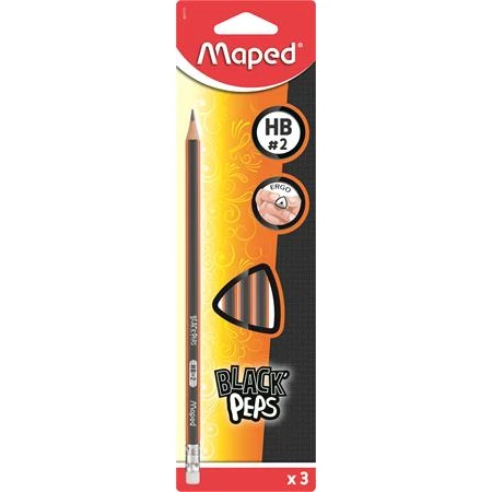 Ceruza Maped Black Peps háromszögletű HB radíros 3db/bliszter