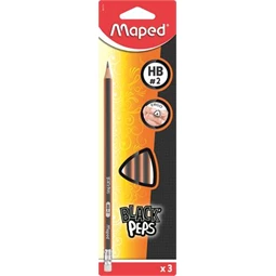 Ceruza Maped Black Peps háromszögletű HB radíros 3db/bliszter