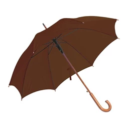 Esernyő favázas, automata, hajlított fanyeles, fa csúccsal, barna