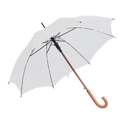 Esernyő favázas, automata, hajlított fanyeles, fa csúccsal, fehér