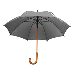 Esernyő favázas, automata, hajlított fanyeles, fa csúccsal, szürke