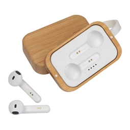 Fülhallgató Bluetooth bambusz dobozban 7,5 × 4,7 × 3,2cm