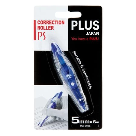 Hibajavító roller PLUS 5mm x 6m PS, nyomógombos kék