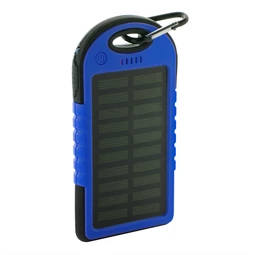 Hordozható akkumulátor, powerbank 4000mAh napelemes, kék műanyag szilikon borítással 1 led világítással