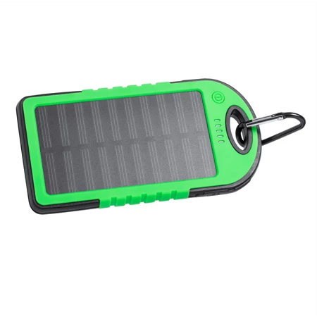 Hordozható akkumulátor, powerbank 4000mAh napelemes, zöld műanyag szilikon borítással 1 led világítással