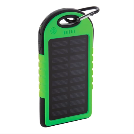 Hordozható akkumulátor, powerbank 4000mAh napelemes, zöld műanyag szilikon borítással 1 led világítással