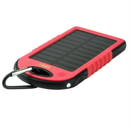 Hordozható akkumulátor, powerbank 4000mAh napelemes, piros műanyag szilikon borítással 1 led világítással