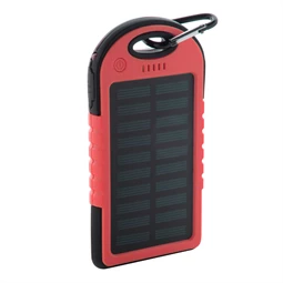 Hordozható akkumulátor, powerbank 4000mAh napelemes, piros műanyag szilikon borítással 1 led világítással