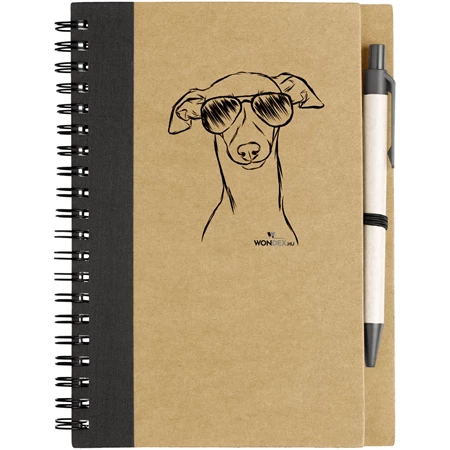 Kutya jó jegyzetfüzet Olasz agár, környezetbarát 14x18cm + toll,  60lap vonalas, natúr/fekete