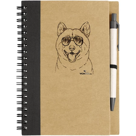 Kutya jó jegyzetfüzet Shiba inu, környezetbarát 14x18cm + toll,  60lap vonalas, natúr/fekete