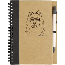 Kutya jó jegyzetfüzet Szamojéd, környezetbarát 14x18cm + toll,  60lap vonalas, natúr/fekete