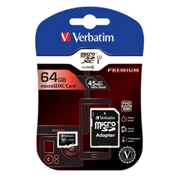Memóriakártya Micro SDHC 64GB VERBATIM Class 10, adapterrel