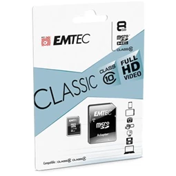 Memóriakártya, microSD, 8GB, 20/12 MB/s, EMTEC "Classic"