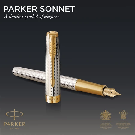 PARKER Sonnet Deluxe 925 18k töltőtoll metál cizellált test+arany klipsz