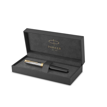 PARKER Sonnet Royal Premium 18k töltőtoll metál fekete test+ arany klipsz