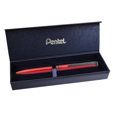 Rollertoll, PENTEL EnerGel prémium matt piros, fém 0,35 mm, rotációs, kék tinta