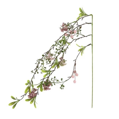Selyemvirág ág virággal műanyag 50cm rózsaszín-zöld