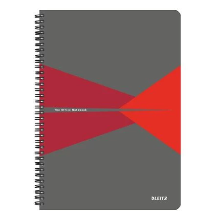 Spirálfüzet A/4 LEITZ Office 90 lap, PP borító, vonalas, szürke-piros