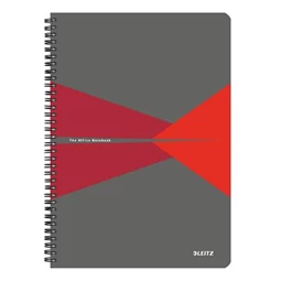 Spirálfüzet A/4 LEITZ Office 90 lap, laminált karton borító, kockás, szürke-piros