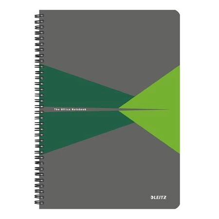 Spirálfüzet A/4 LEITZ Office 90 lap, laminált karton borító, kockás, szürke-zöld