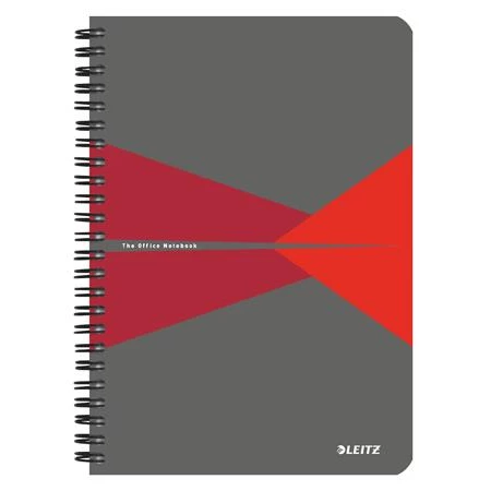 Spirálfüzet A/5 LEITZ Office 90 lap, PP borító, kockás, szürke-piros
