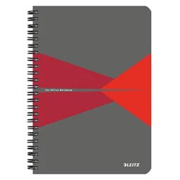 Spirálfüzet A/5 LEITZ Office 90 lap, laminált karton borító, kockás, szürke-piros