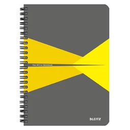 Spirálfüzet A/5 LEITZ Office 90 lap, laminált karton borító, vonalas, szürke-sárga