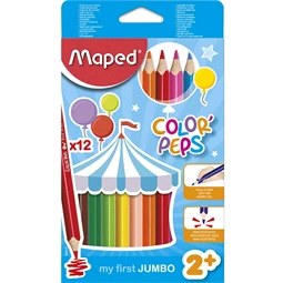 Színes ceruza készlet 12db-os MAPED Color Peps Maxi JUMBÓ háromszögletű 5 mm-es, puha és törésbiztos hegy