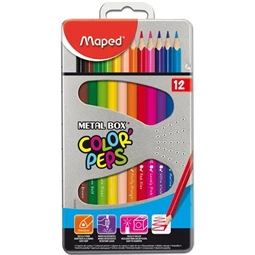 Színes ceruza készlet 12db-os MAPED Color Peps fém dobozban, háromszögletű test, törésbiztos hegy