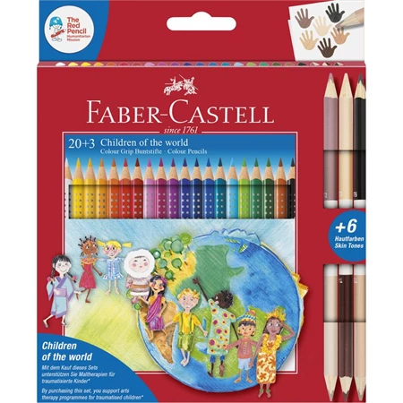 Színes ceruza készlet 20db-os FABER Grip + 3db Bicolor bőrszínű ceruza