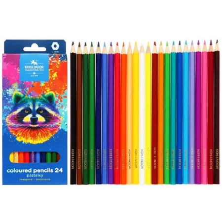 Színes ceruza készlet 24db-os KOH-I-NOOR 3554 mosómedve, hatszögletű fatest, 7mm-es ceruza vastagság