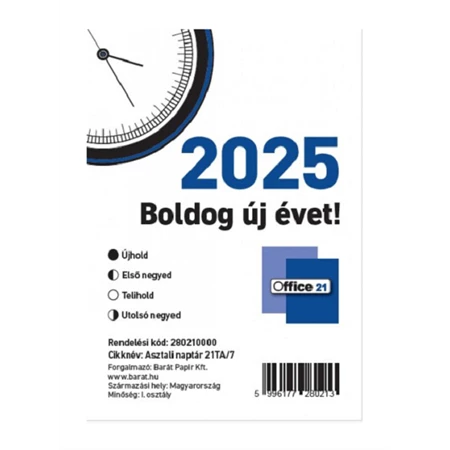 Asztali naptár 2025 év 21-es fehér  98-140mm 54 lapos 70g papírból