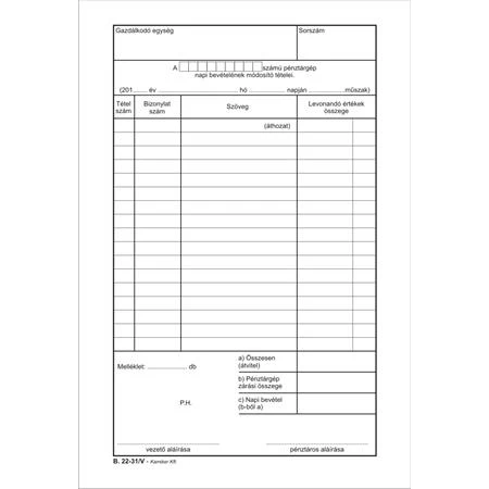 B.22-31/V Pénztárgép napi bevételének módosító tételei A/5 25x2 Victoria