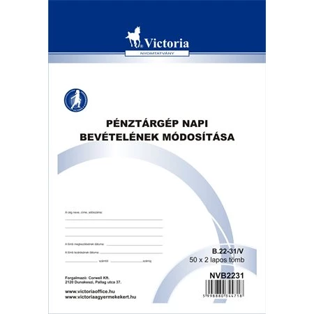 B.22-31/V Pénztárgép napi bevételének módosító tételei A/5 25x2 Victoria