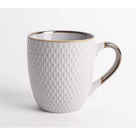 Bögre porcelán, 360ml, 3D hálós, szürke