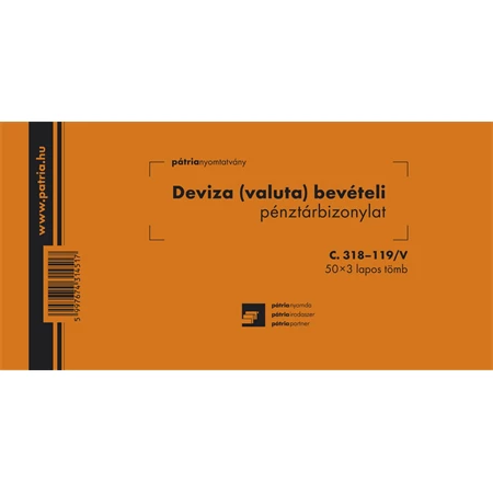 C.318-119/V Deviza-valuta bevételi pénztárbizonylat 25x3 Ny 200x98 mm