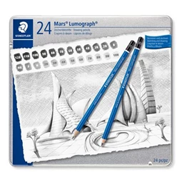 Ceruza készlet STAEDTLER 24 különböző keménység, hatszögletű Mars Lumograph 100 12B-10H fémdobozban