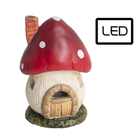 Dekoráció gomba házikó kerámia LED-es 8x7x11,7cm piros