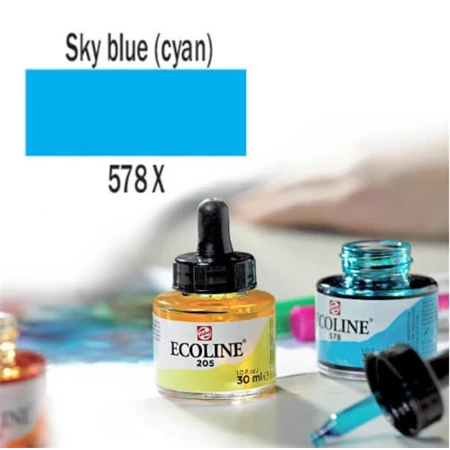 Ecoline akvarell festék koncentrátum Talens 30ml, égkék (cián) 578