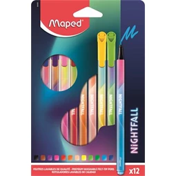 Filc készlet 12db-os MAPED 2,5 mm-es hegy, kimosható, MAPED Nightfall, 12 különböző szín