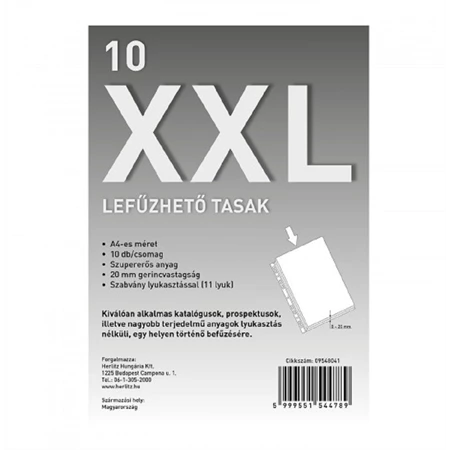 Genotherm fűzős A/4 HERLITZ XXL 10db/csomag 180micron, gerincvastagsága 25mm-ig bővíthető