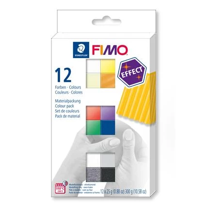 Gyurma süthető FIMO készlet Effect Colours 12x25 g, 12 különböző szín