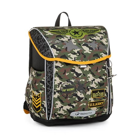 Iskolatáska ergonómikus BAGMASTER Prim 23C Katonai Camo zöld