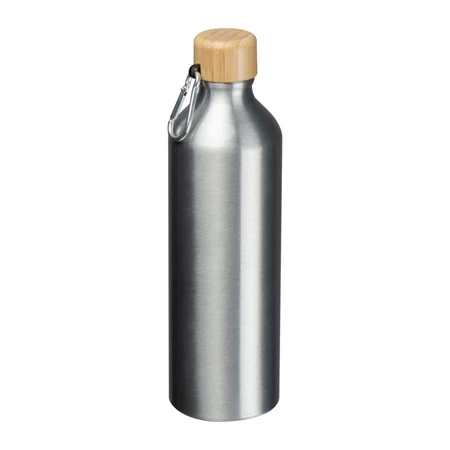 Kulacs alumínium 500ml-es, karabínerrel újrahasznosított aluminiumból, bambusz kupak