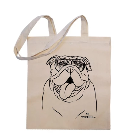 Kutya jó vászontáska Angol bulldog, 38x42x0,3cm hosszúfülű 140g/m2 natúr pamut