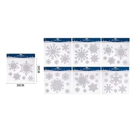 Matrica ablakdekor zselés hópehely ezüst 30x30cm 6féle 1db, minta nem választható