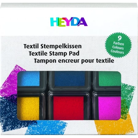 Nyomdapárna készlet HEYDA 9db-os 3x3cm textilre, 9 különféle szín