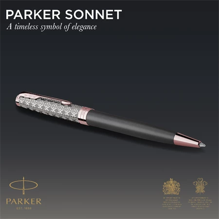 PARKER SONNET ROYAL Premium golyóstoll metál szürke test+rózsaarany klipsz