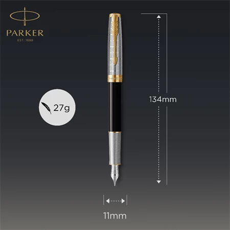 PARKER Sonnet Royal Premium 18k töltőtoll metál fekete test+ arany klipsz