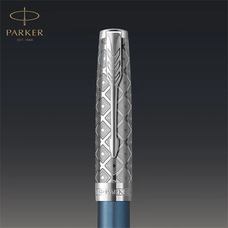 PARKER Sonnet Royal Premium 18k töltőtoll metál kék test+ezüst klipsz